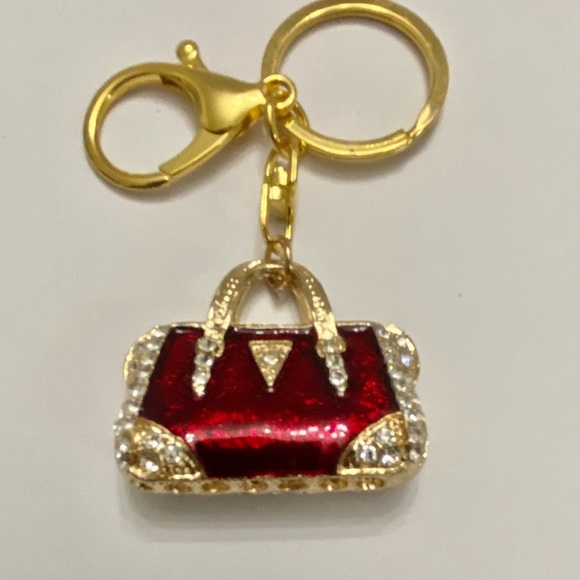 2- Way Red Enamel Rhinestone Handbag Charm- Key chain - Picture 10 of 10